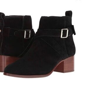 Kate Spade Womens Black Suede Ankle Boots 9M Buckle Block Heel Vero Cuoio Event